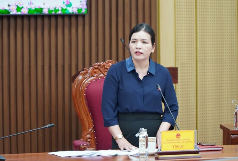 Ủy viên Ban Thường vụ Tỉnh ủy, Phó Chủ tịch Thường trực UBND tỉnh Y Ngọc - Trưởng Ban Chỉ đạo TĐTKT năm 2026 tỉnh Quảng Ngãi báo cáo tại buổi làm việc.